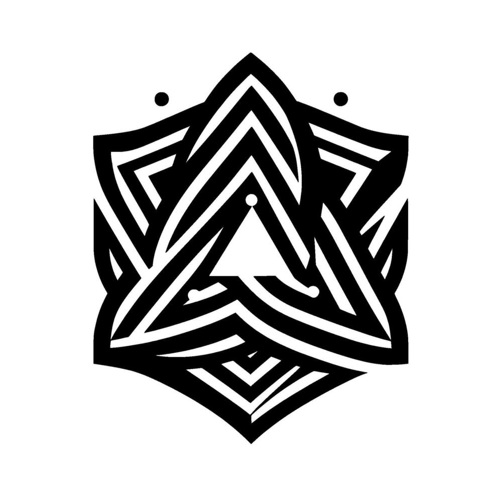 Striking Black and White Geometric Starburst with Triangle Center, Minimalist on White Background vector