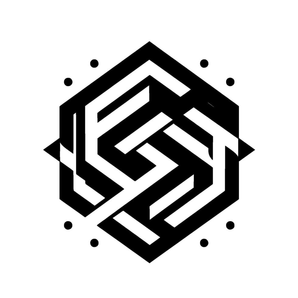 Geometric monochrome hexagonal with interconnected lines, dot accents, and a clean, minimalist aesthetic. vector
