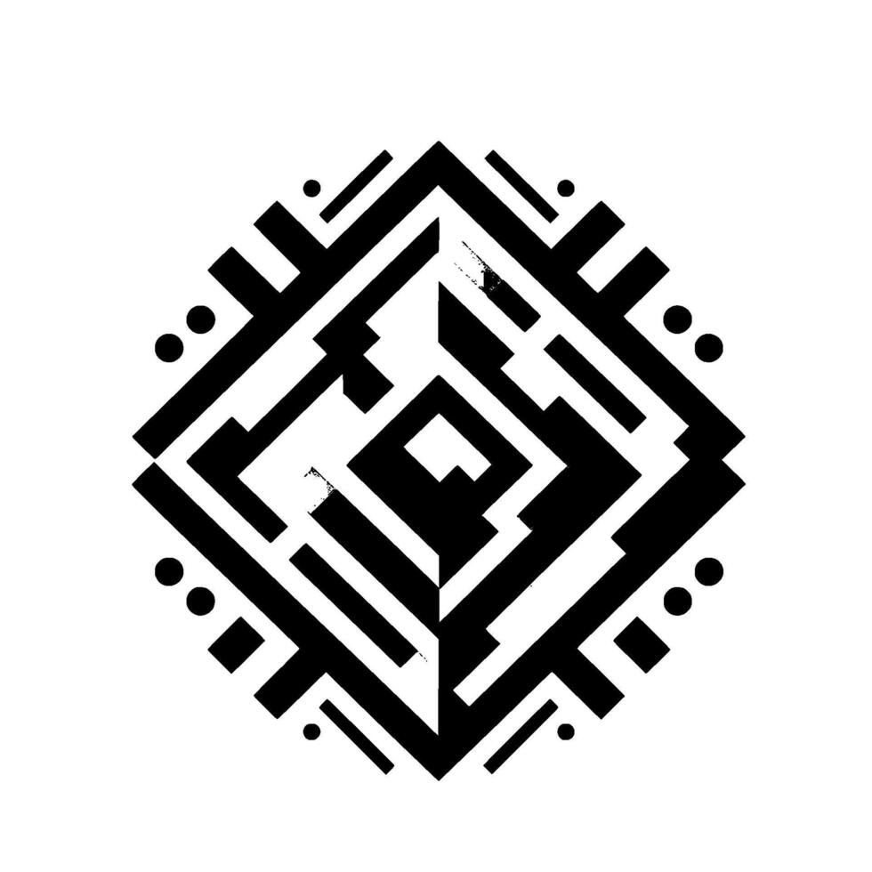 Geometric, Black and White, DiamondShaped Design, With a Labyrinthine Interior, Set Against a White Background. vector