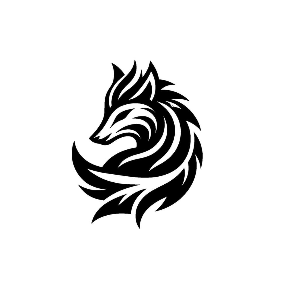 Minimalist Black and White of a Stylized Fox with Flowing, Geometric Elements on White Background. vector