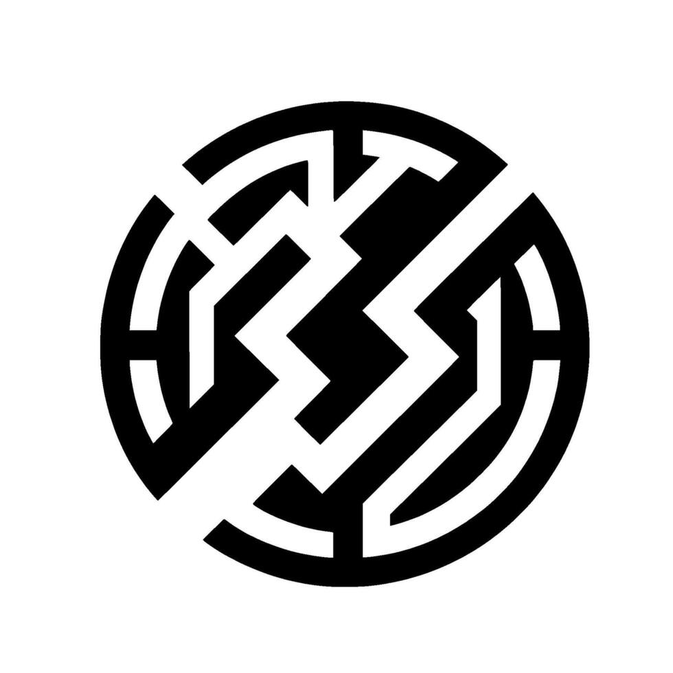 Intricate Black and White Maze within a Circle, Featuring Angular Paths and Puzzlelike Composition. vector