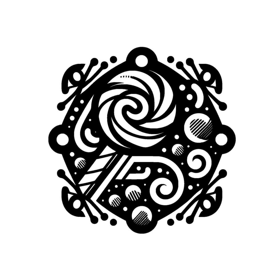 Intricate Black White Mandala Geometric Swirls, Ornate Floral Details, Dot Patterns, Circular Composition. vector