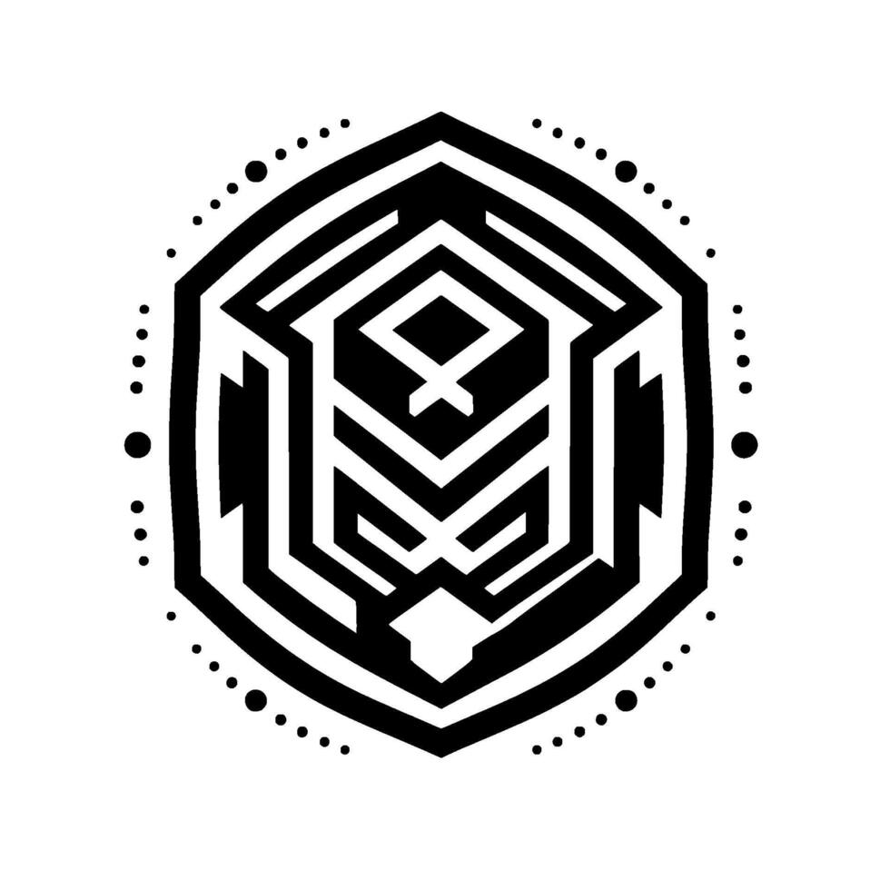 Intricate Geometric Maze in Hexagonal Frame with Black and White Lines and Dots vector