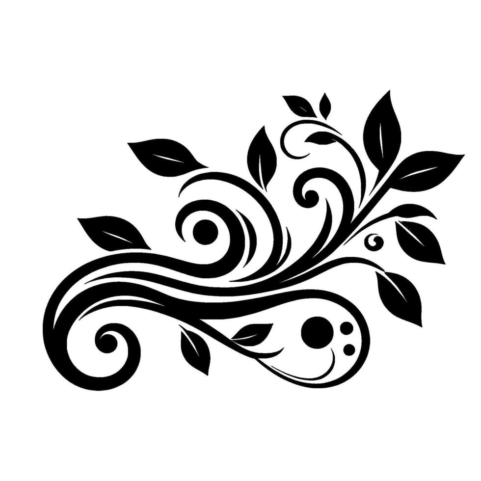 Intricate Black and White Floral Scroll Ornament with Leaves and Swirls on a Plain White Background. vector