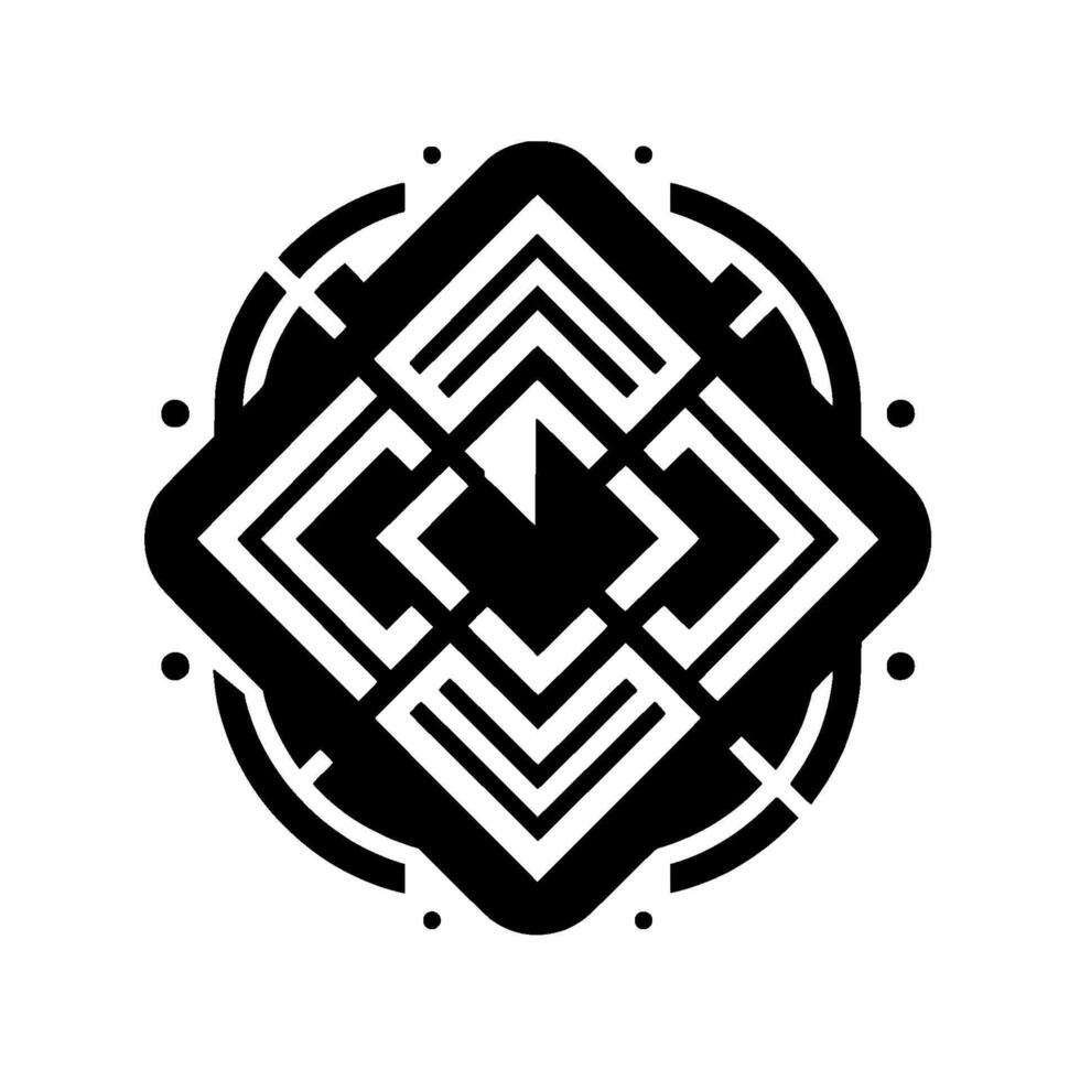Intricate geometric composition featuring concentric shapes, a central arrow, and a clean, minimalist aesthetic, offering balance and visual interest. vector