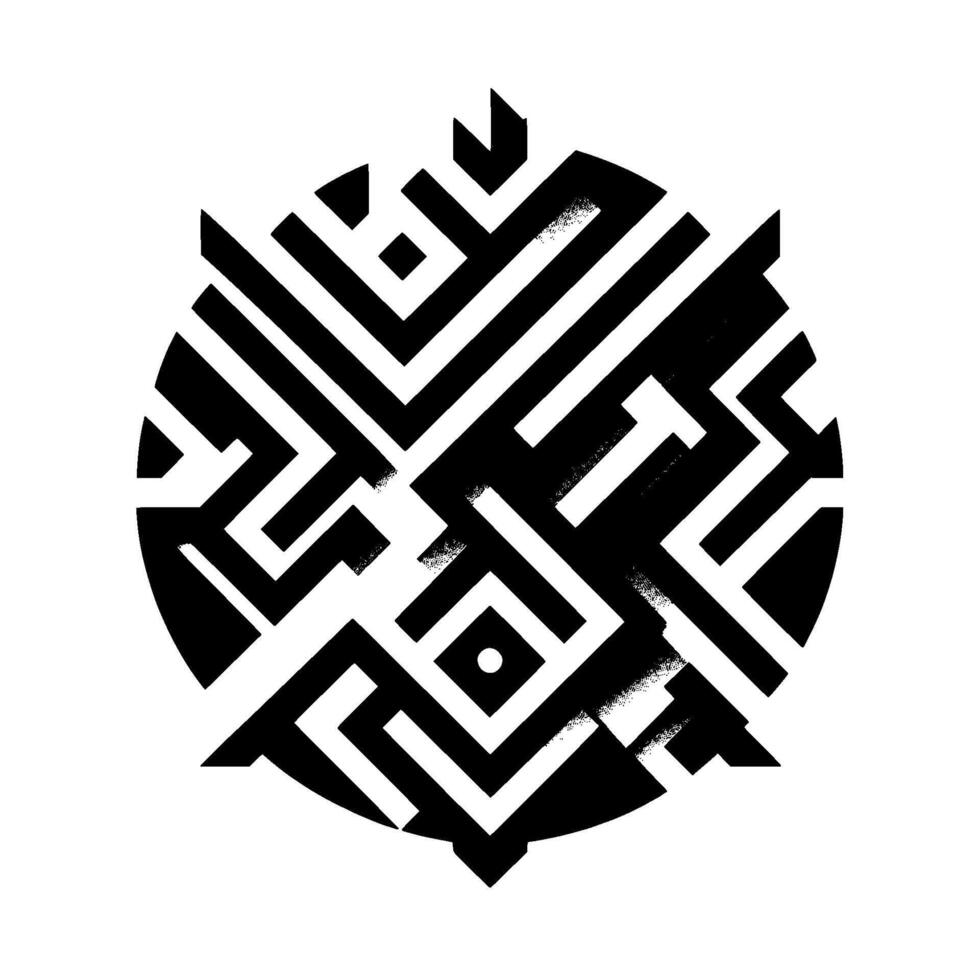 Geometric Black and White Mazelike within a Circular Composition with D Effect and a Hint of Dot Pattern. vector