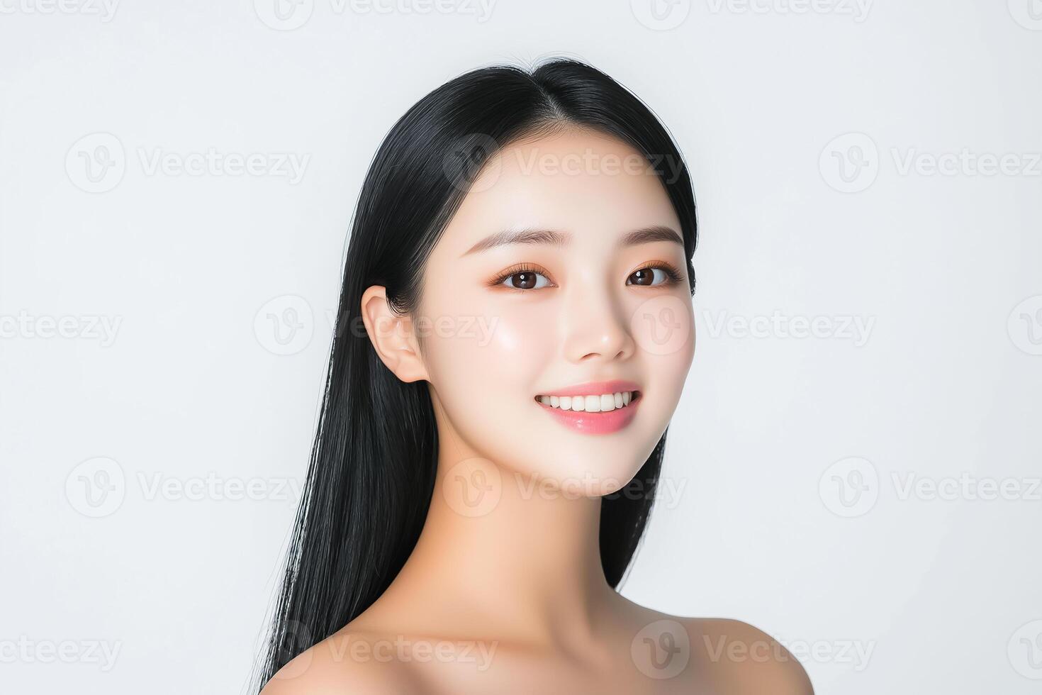 Beautiful asian woman with long black hair photo
