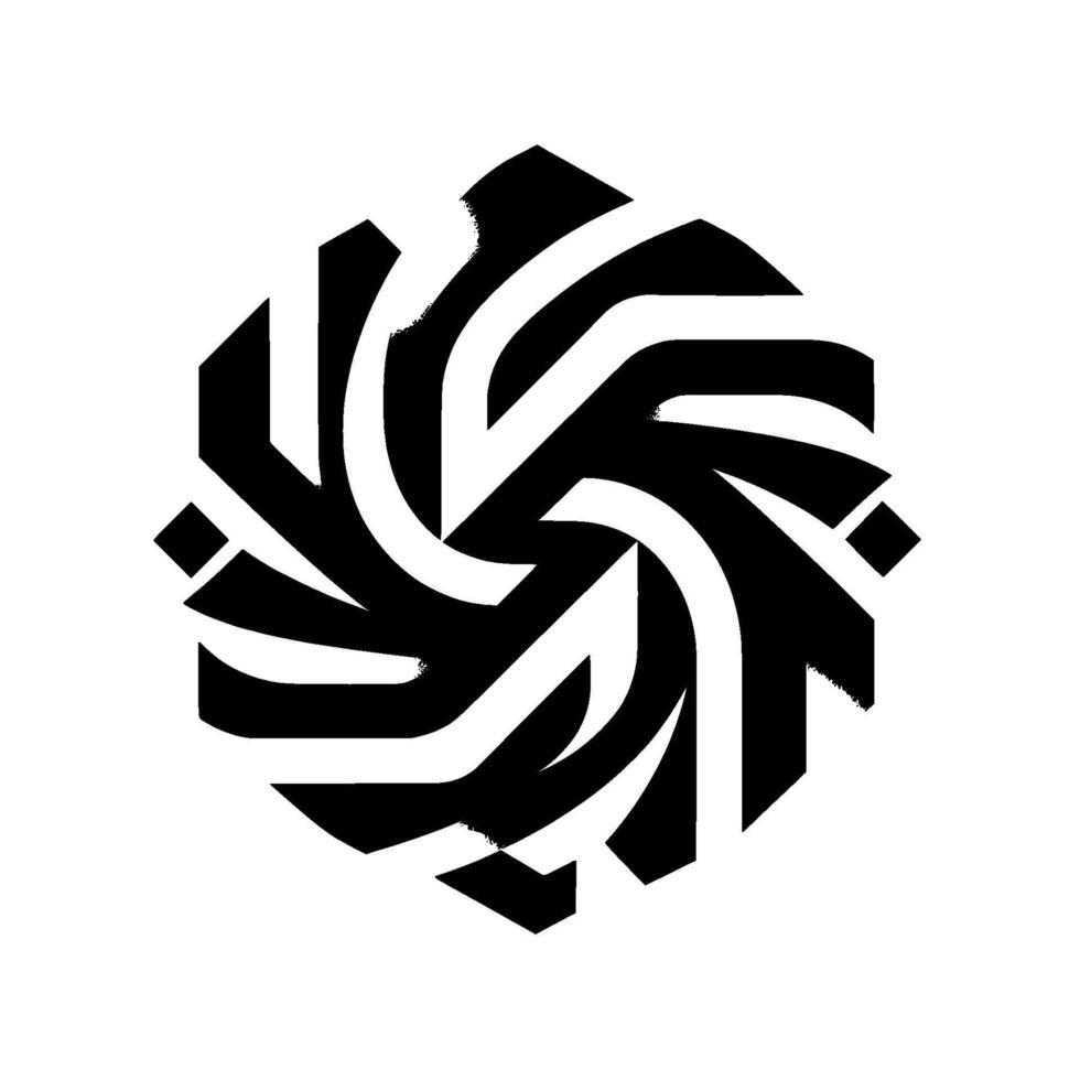 Striking Black and White Geometric Hexagonal Shape with Swirling Lines, Modern, Abstract, and Symmetrical Composition. vector
