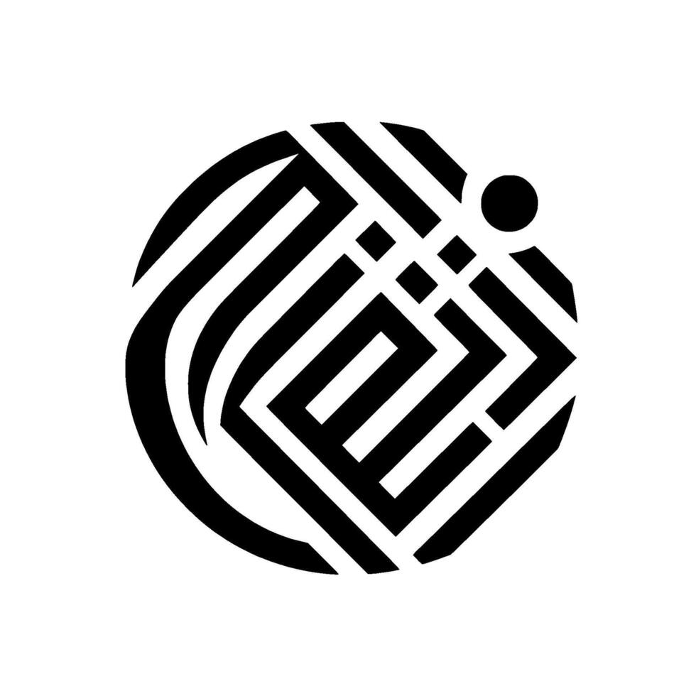 Abstract black and white featuring a geometric pattern within a circle, with layered lines and a dot. vector