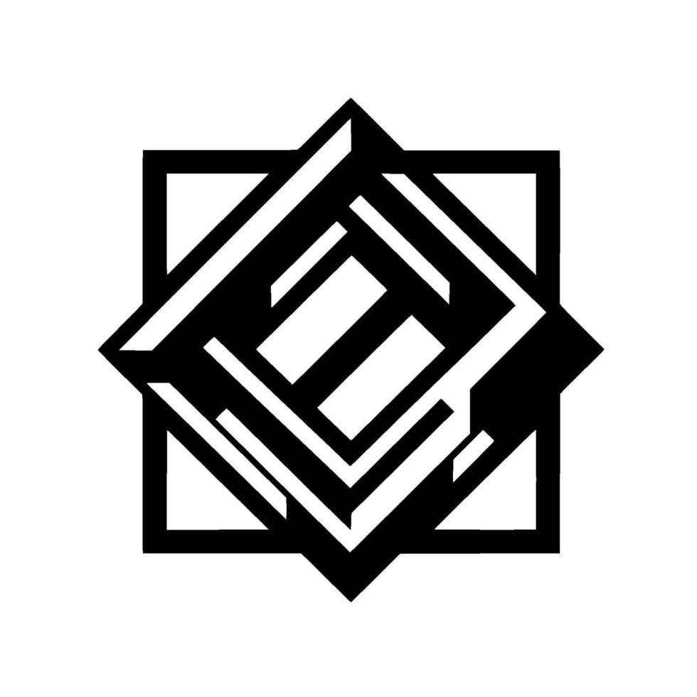 Geometric Black and White Starburst Abstract Square and Octagon Interplay Creates Modern, Symmetrical, and Minimalist Artwork on a White Background. vector