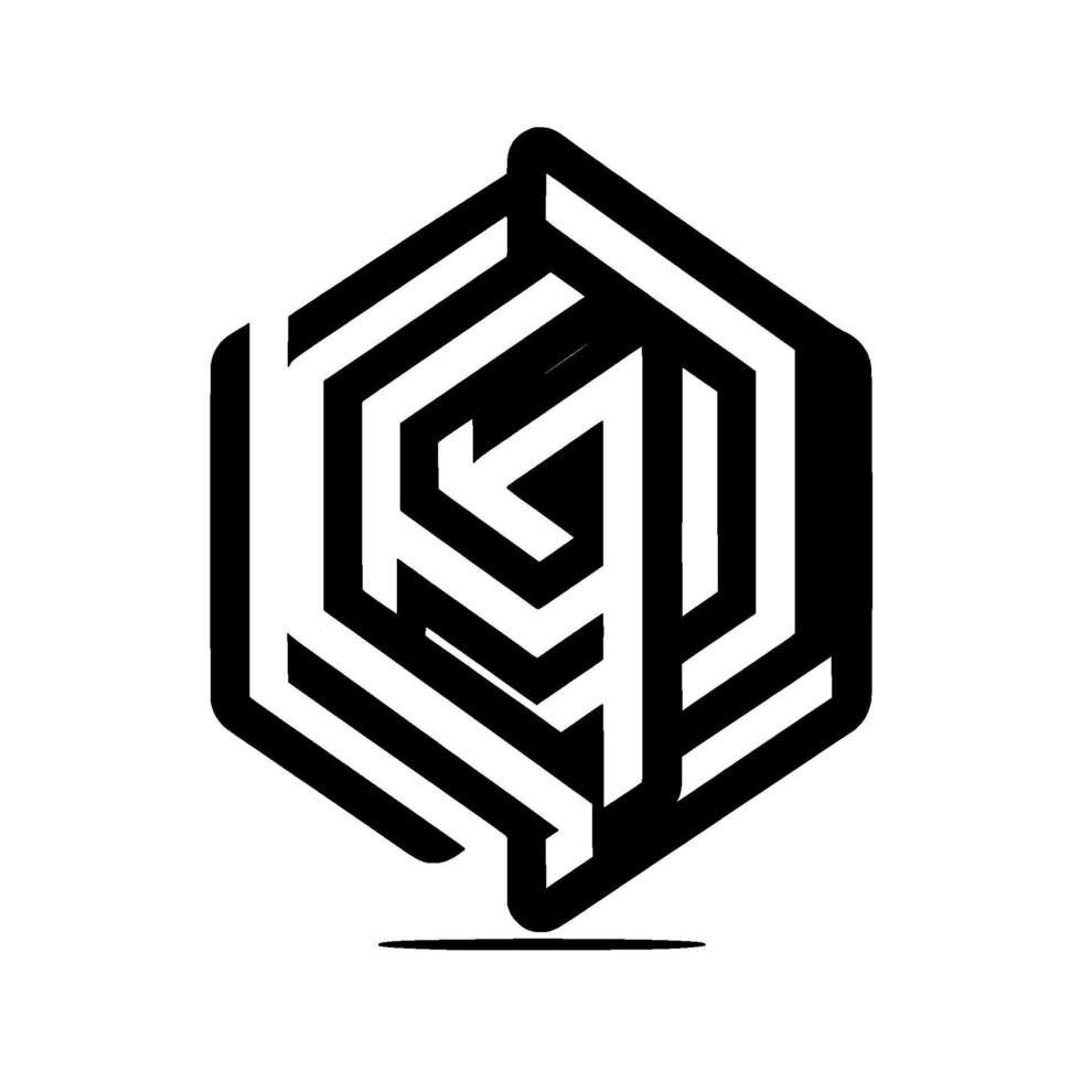 Abstract Geometric Hexagon with Interlocking Black and White Lines, Creating a Modern and Minimalist D Illusion. vector