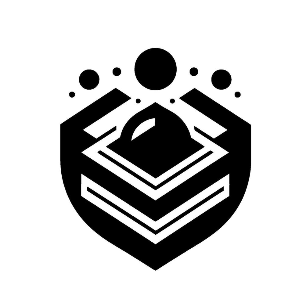 Abstract Black and White Emblem Hexagonal Structure with Spherical Elements, Geometric , and Minimalist Composition vector