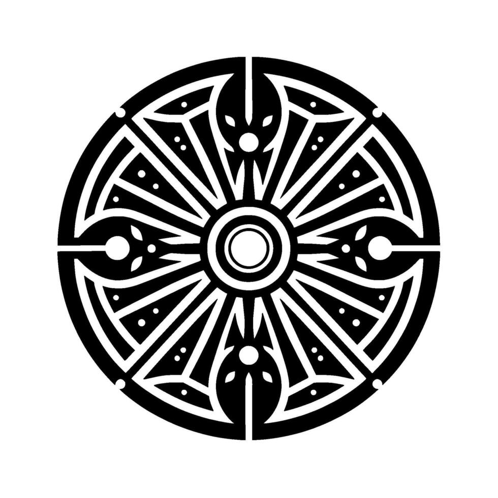 Intricate Black and White Circular Ornament Geometric with Radial Symmetry and Repeating Decorative Elements. vector