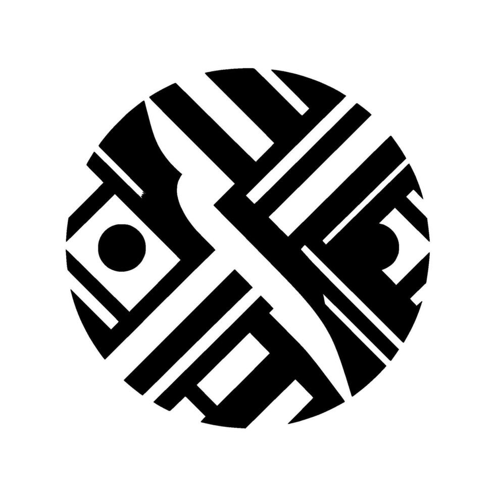 Geometric Black and White Circle Composition Featuring Intersecting Lines, Shapes, and Circular Elements, Evoking a Modern and Minimalist Aesthetic. vector