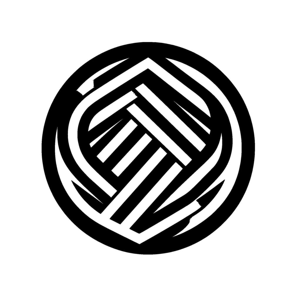 Intricate Black and White Circular Emblem with Interwoven Striped , Geometric and Modern Aesthetic. vector
