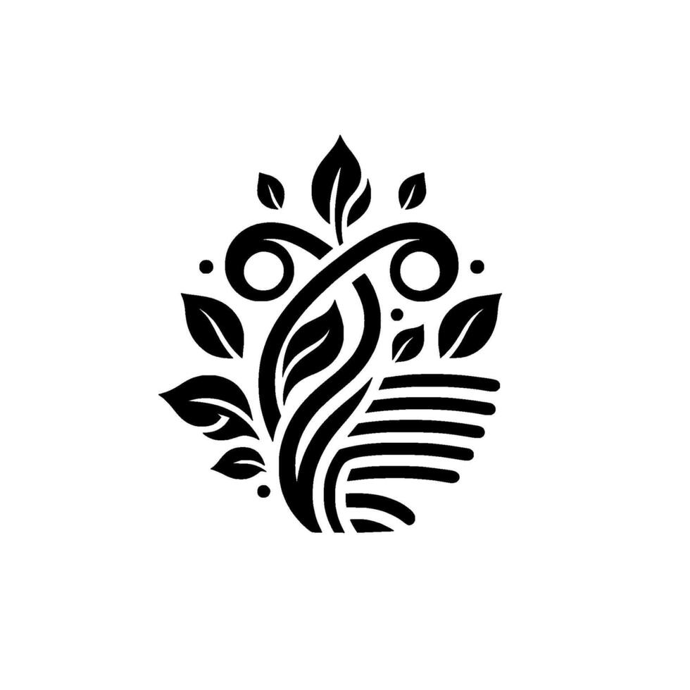 Elegant Black and White Floral Featuring Swirls, Leaves, and Curved Lines, Suggesting Growth and Harmony. vector