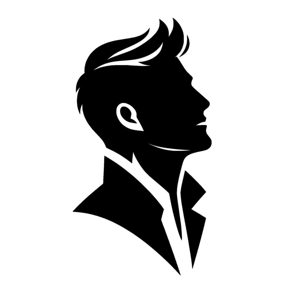 Silhouette of a Man in Profile, Featuring Stylish Hair and a Suit Jacket, Evoking Confidence and Modern Elegance. vector