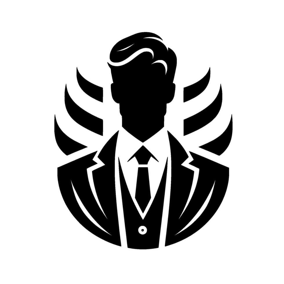 Silhouette of a Man in a Suit, with WingLike Accents, Clean Lines, and Professional Branding Aesthetic. vector