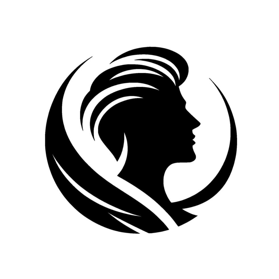 Silhouetted Side Profile of a Stylish Person Within Circular Frame, Bold Hair, Artistic vector
