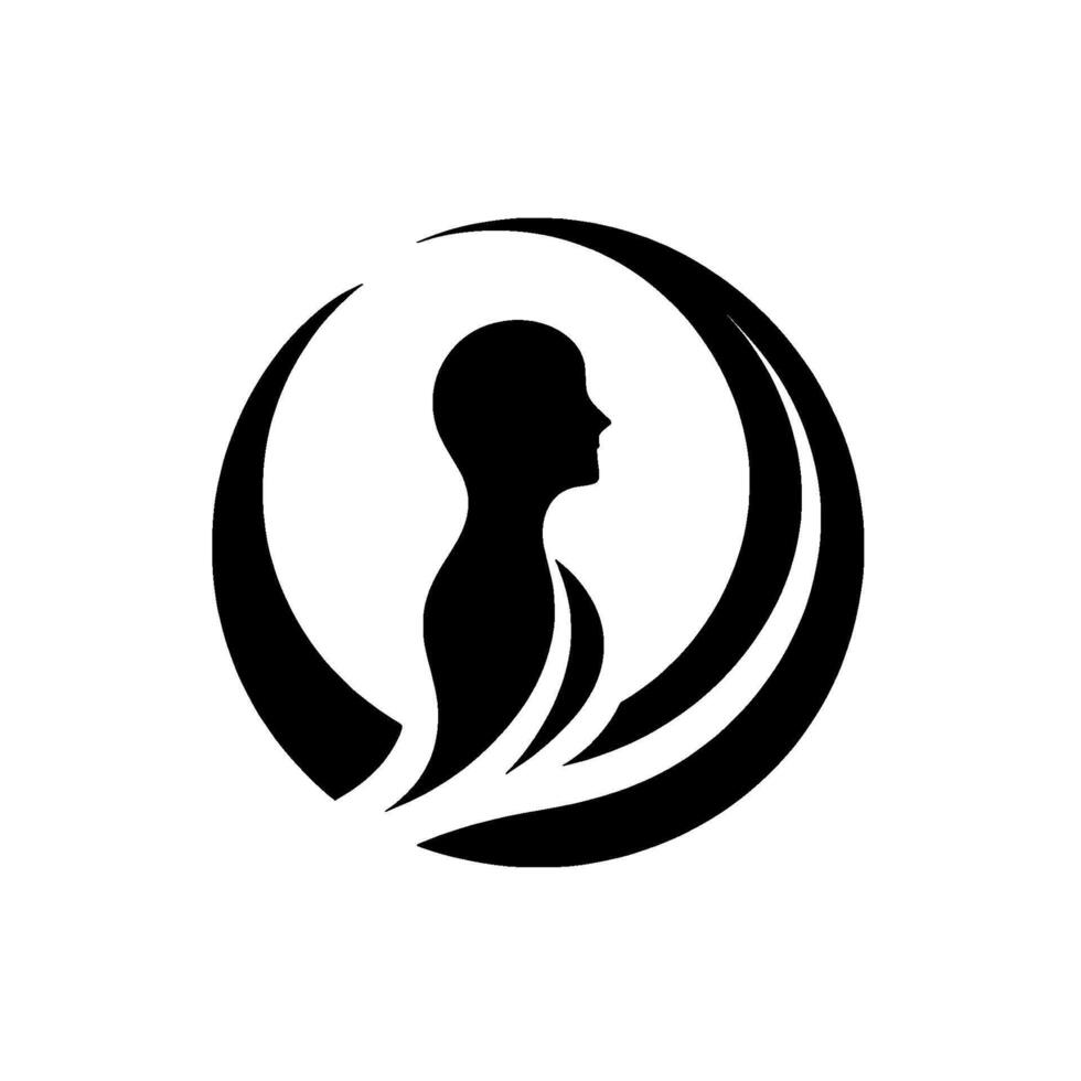 A minimalist black and white featuring a human profile within a stylized crescentshaped . vector