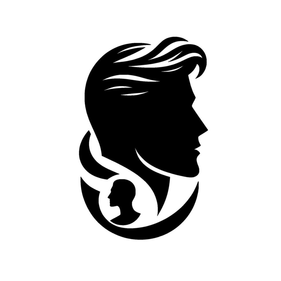 Silhouette of a Mans Head with a Smaller Head Enclosed, Representing Internal Reflection or Concept. vector