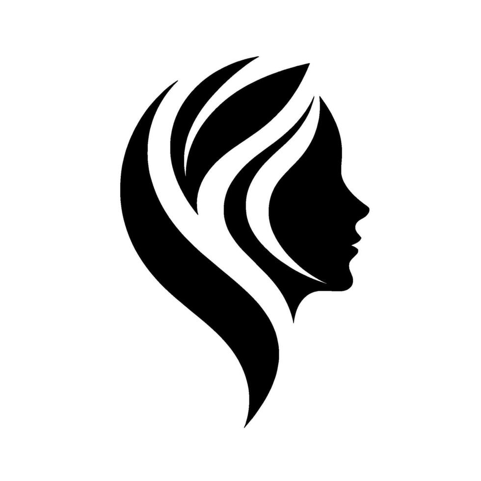 Elegant Black Silhouette of a Womans Profile with Flowing Hair Against a White Background. vector