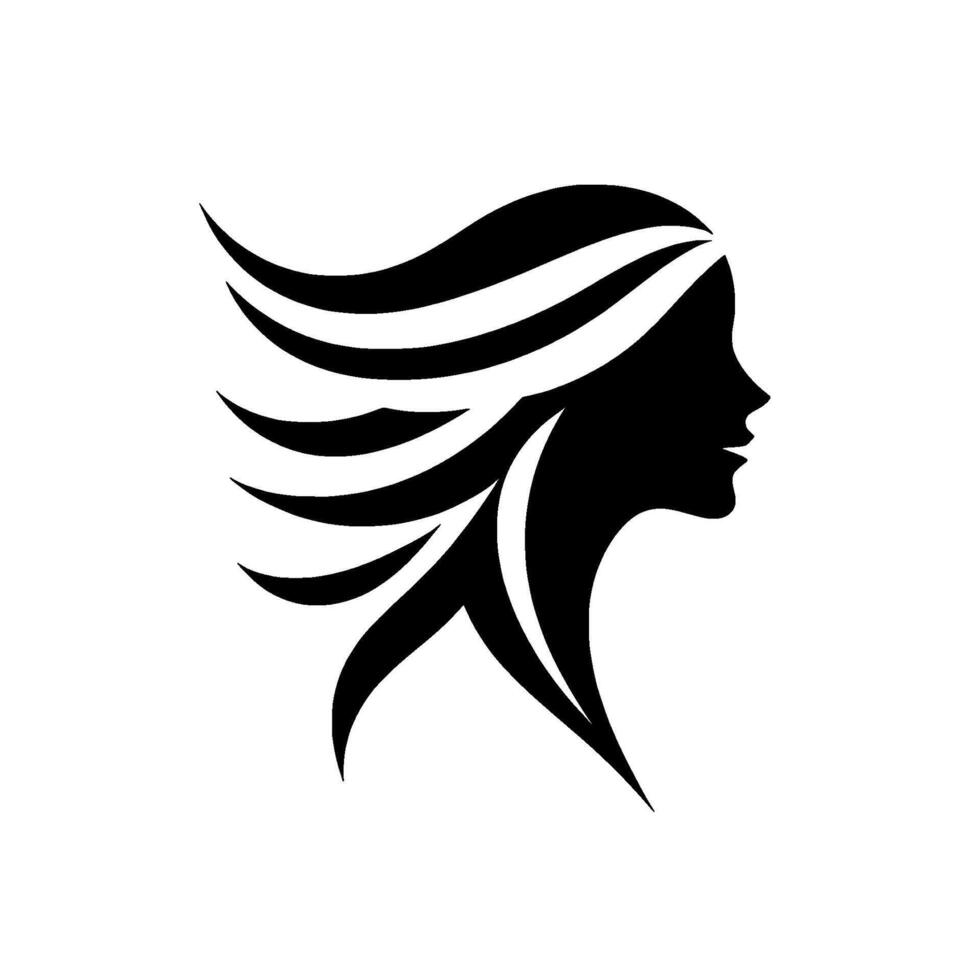 Silhouette of a womans profile with flowing hair, in a minimalist and elegant black and white , suggestive of beauty and grace. vector