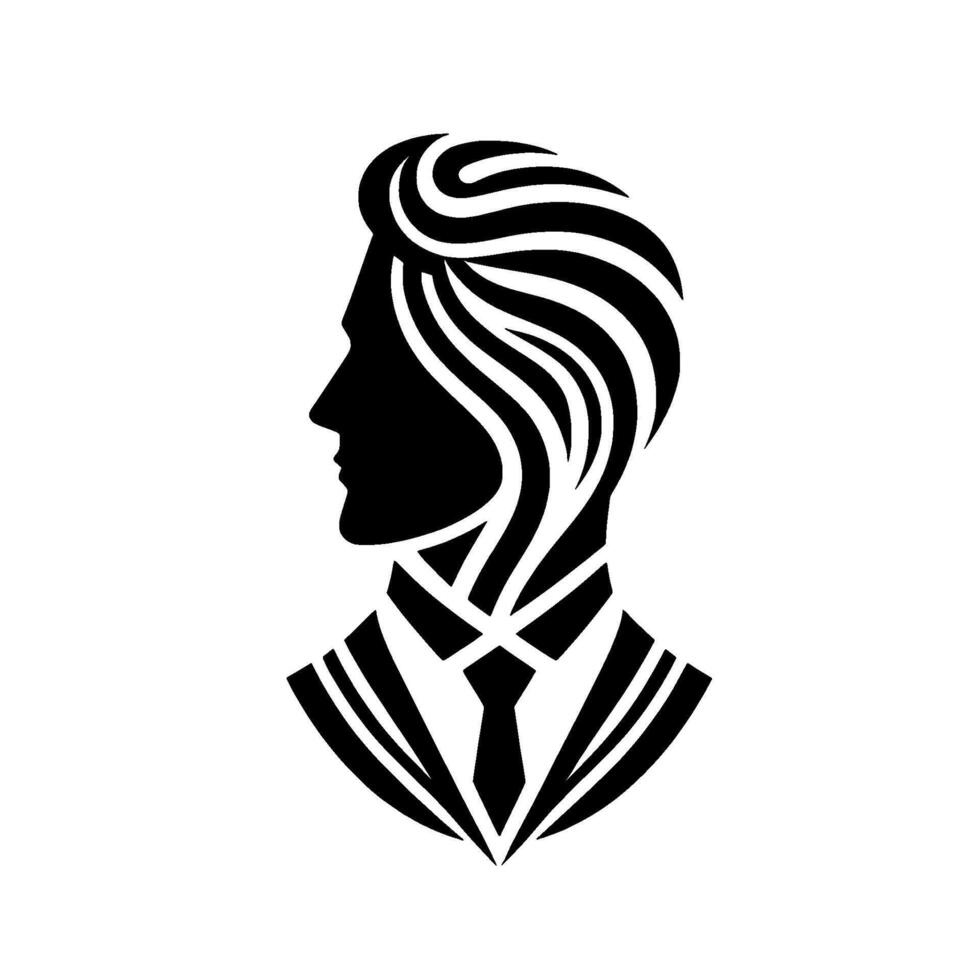 Abstract Black and White Silhouette of a Businessman, Featuring a Modern Hairstyle and Geometric Necktie. vector