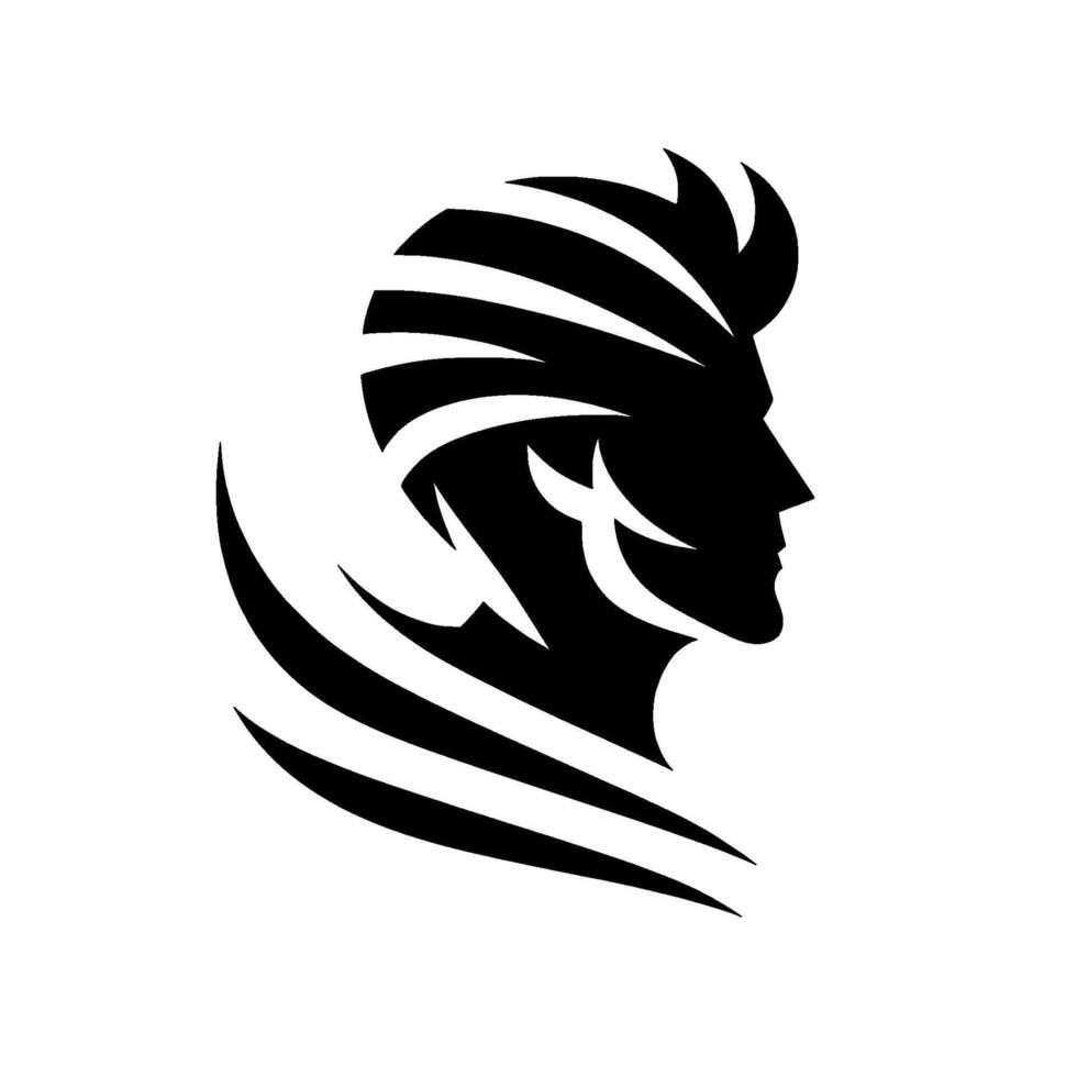 Silhouette of a mans profile with stylized hair and neck , in striking black against a white background. vector