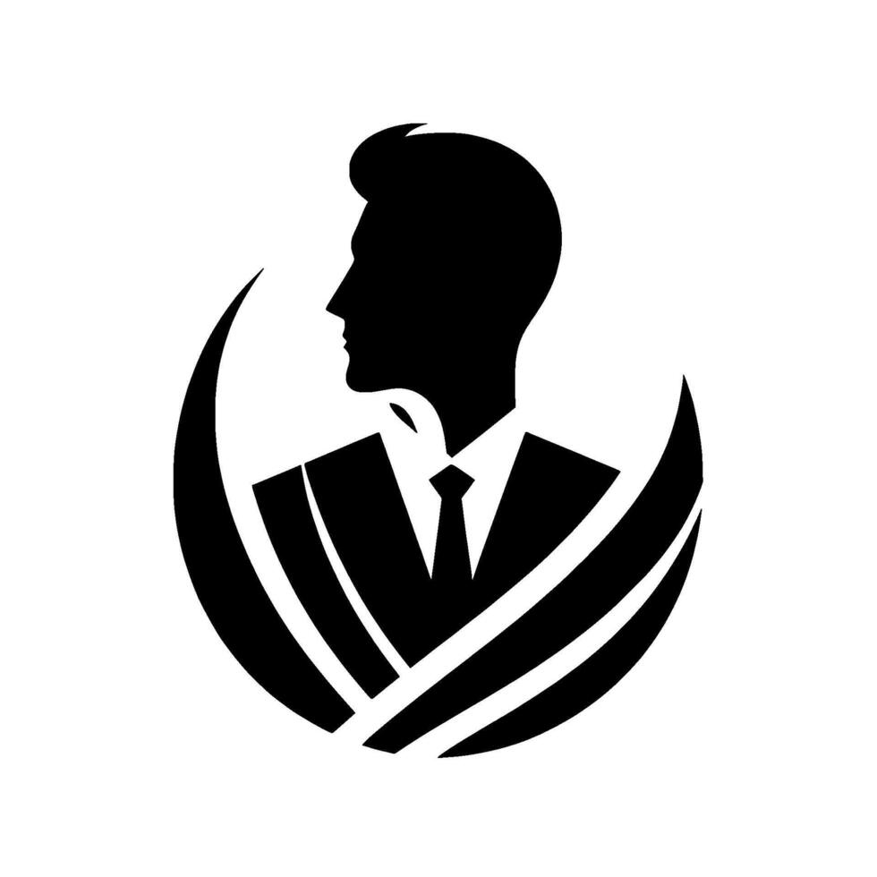 Silhouette of a Man in a Suit with a Tie, Contained Within a Circular Abstract , Conveying Professionalism and Modern Aesthetics. vector