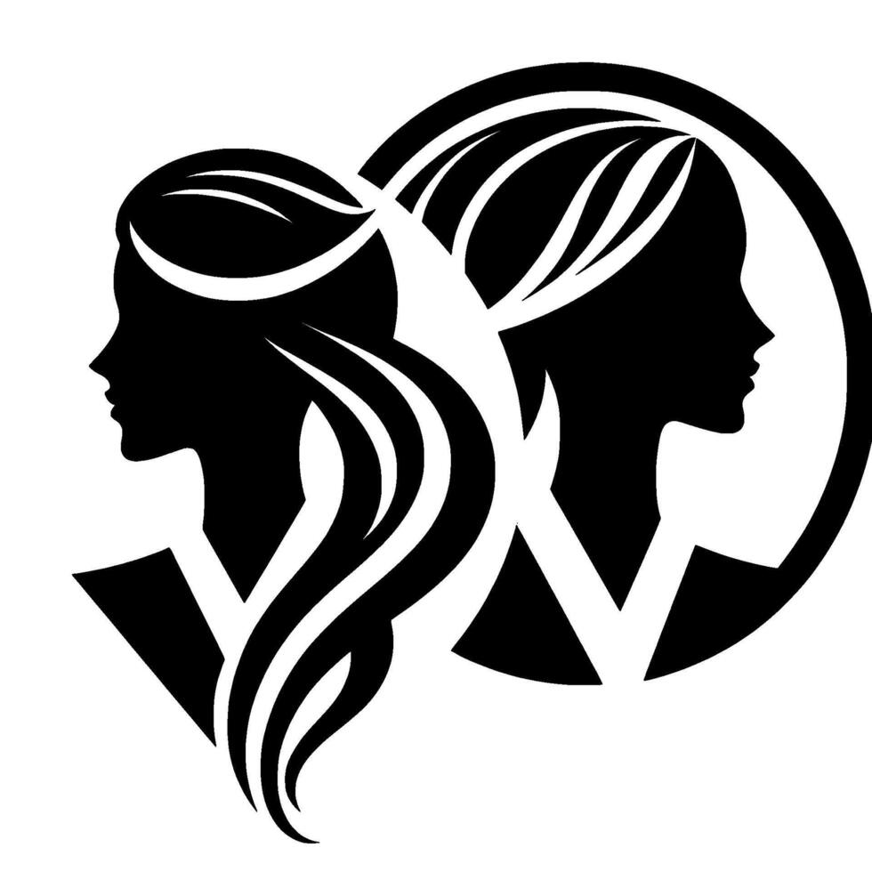 Elegant Silhouette of Two Women in Profile, Intertwined, Black and White , Symbolic of Connection. vector