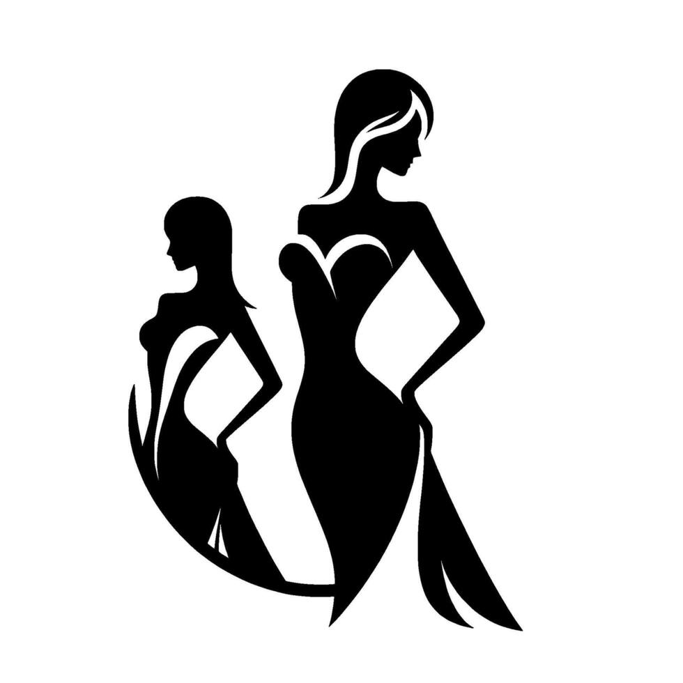 Elegant Silhouettes of Two Women in Evening Gowns, a Fashionable and Graceful Black and White . vector