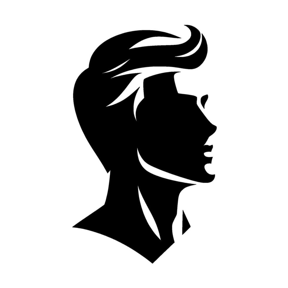 Stylish Black and White Silhouette of a Man with a Modern Pompadour Hairstyle, Profile View, Minimalist . vector