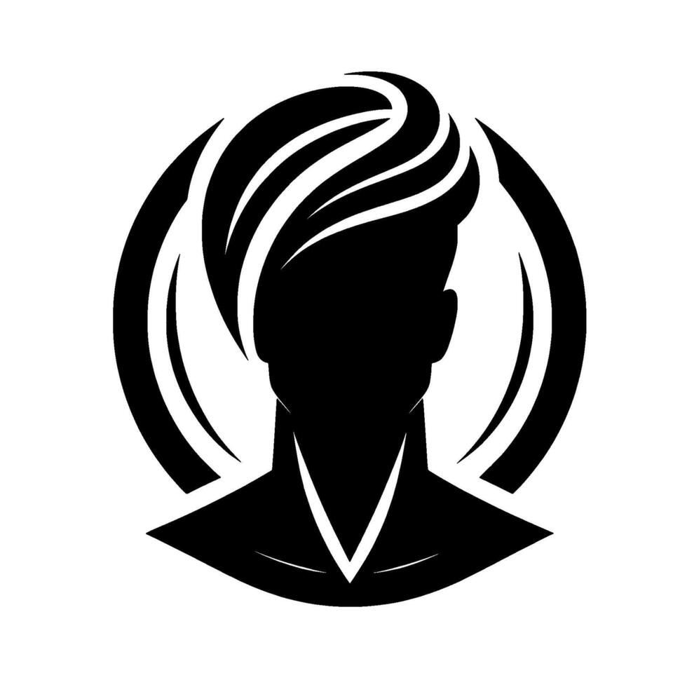 Sleek Black Silhouette of a Mans Head and Shoulders Inside a Circular Emblem with Modern Haircut vector
