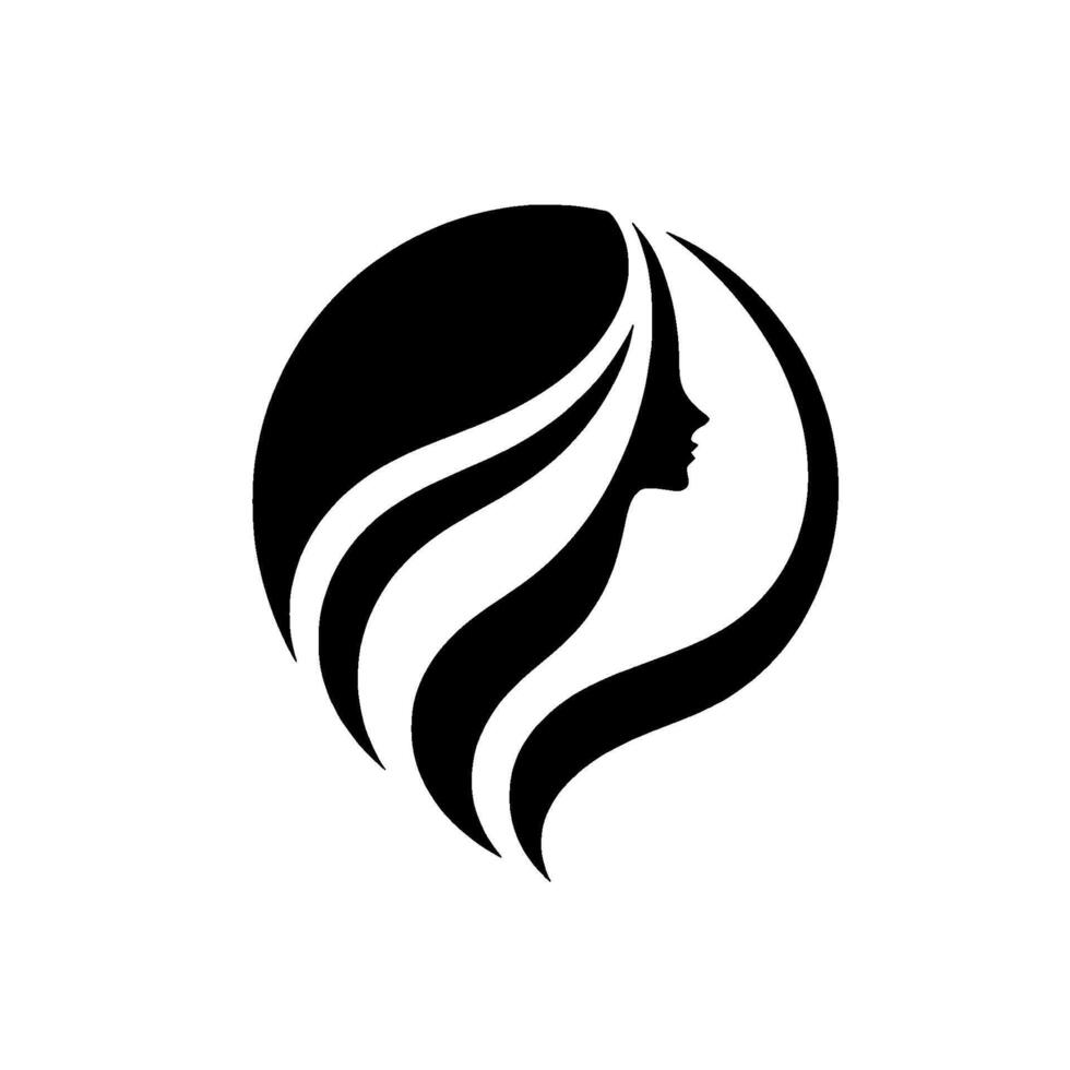 Elegant Silhouette of a Womans Profile with Flowing Hair Encased in a Circular Frame, Symbolizing Grace. vector