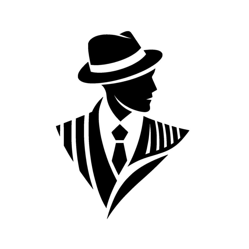 Silhouette of a Stylish Man in Fedora and Suit, Portrayed in a Classic, Minimalist, and Retroinspired . vector