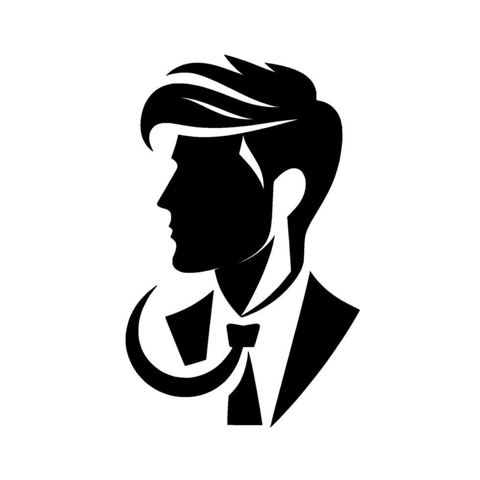 Silhouette of a Man in a Suit and Tie with a Modern Haircut, Black and White Minimalist vector