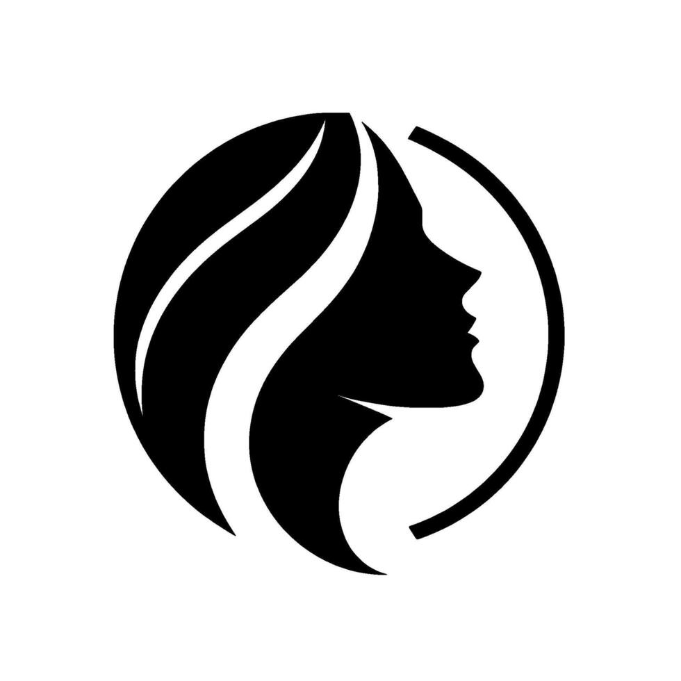 Minimalist Black Silhouette of a Womans Profile Within a Circle, Emphasizing Elegance and Beauty, For Branding. vector