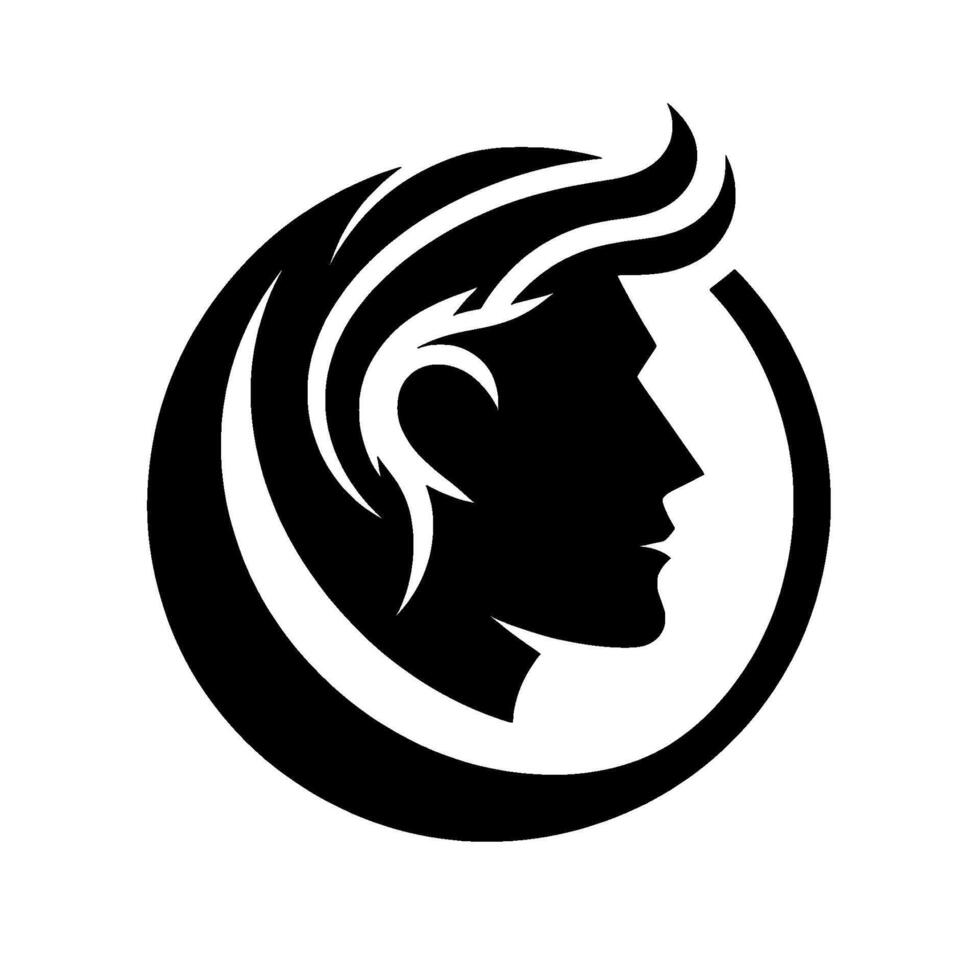 Stylized Silhouette of a Mans Profile in a Circle, Featuring Detailed Hair and Ear, Pure White Background. vector