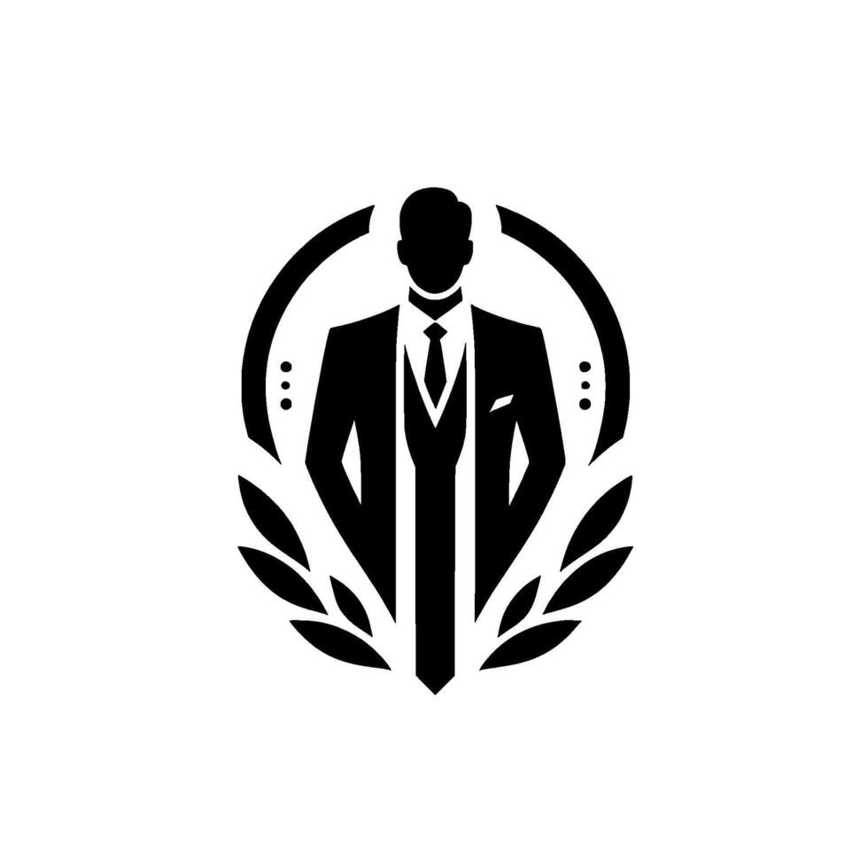 Elegant Black and White Featuring a Formal Businessman Silhouette Enclosed Within an Oval Frame with Laurel Wreath vector