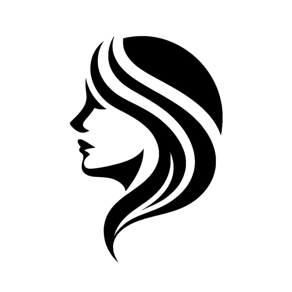 Elegant Black and White Silhouette of a Womans Profile, Depicting Grace and Beauty, with Flowing Hair Against a Clean White Background. vector