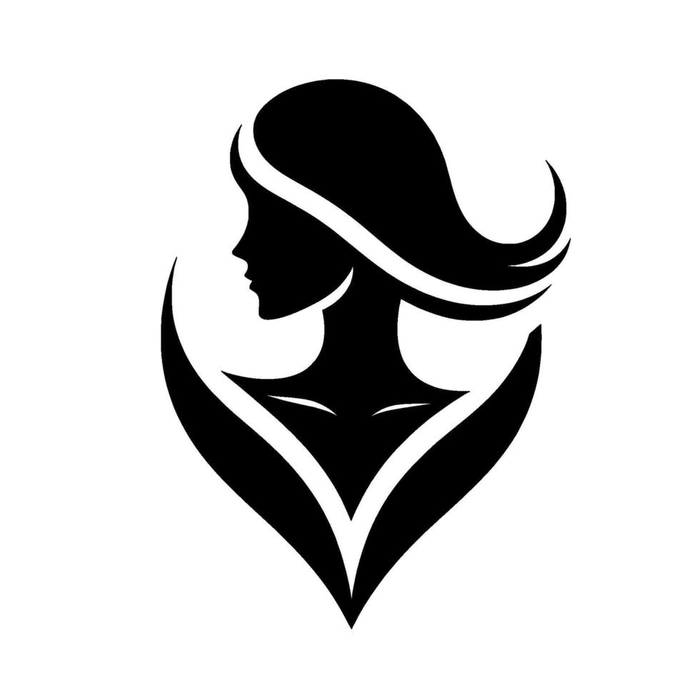 Elegant Silhouette A Womans Profile and Flowing Hair, Enclosed Within Graceful, Stylized Lines, Creating a Modern, Aesthetic Composition. vector