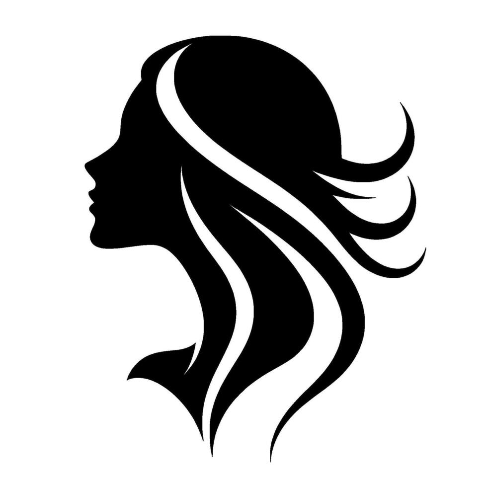 Elegant Silhouette of a Woman with Flowing Hair, a Black and White , Emphasizing Grace and Beauty. vector