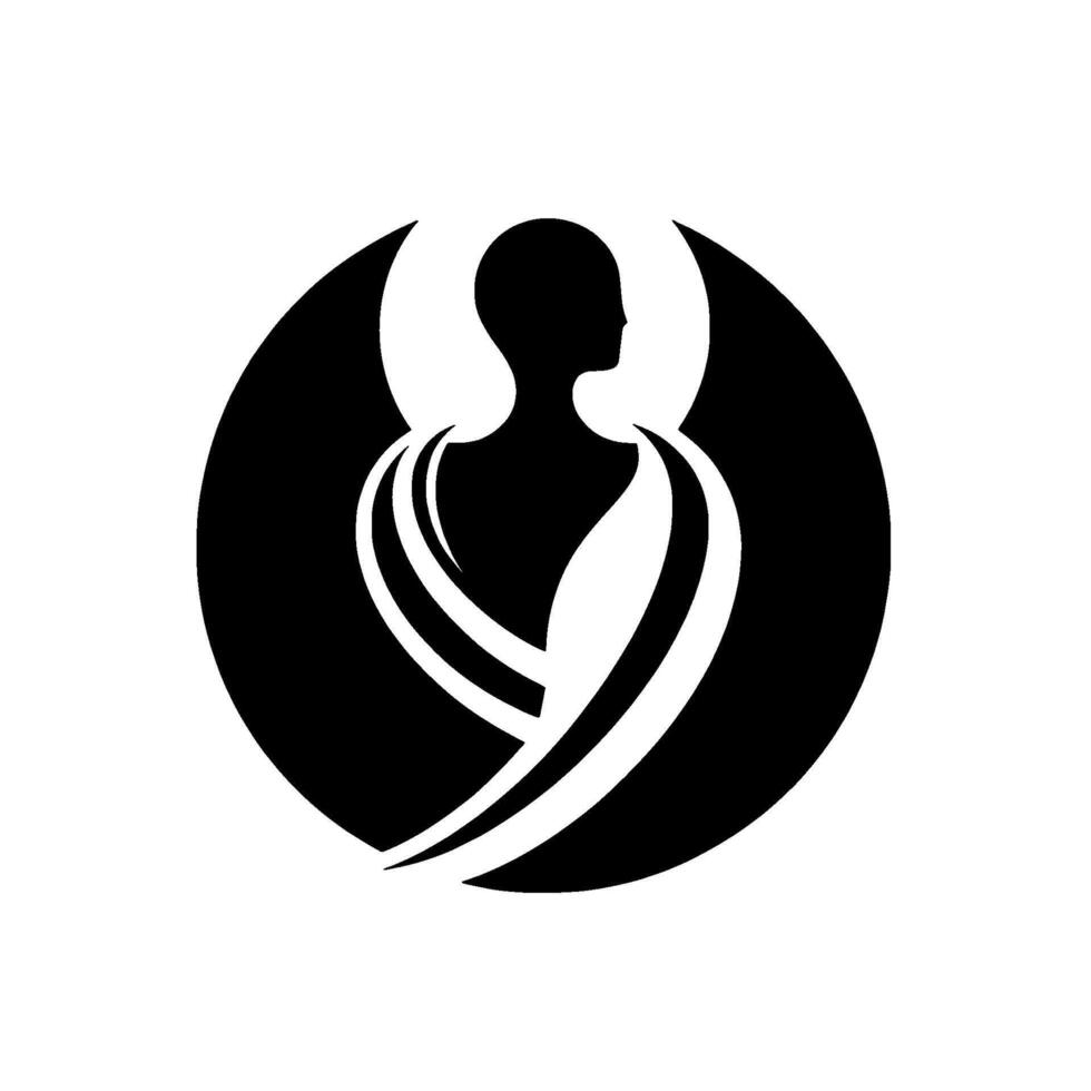 Abstract Silhouette of a Person in a Circle, Featuring Symbolic Gestures of Grace and Inner Strength, Rendered in Monochrome. vector