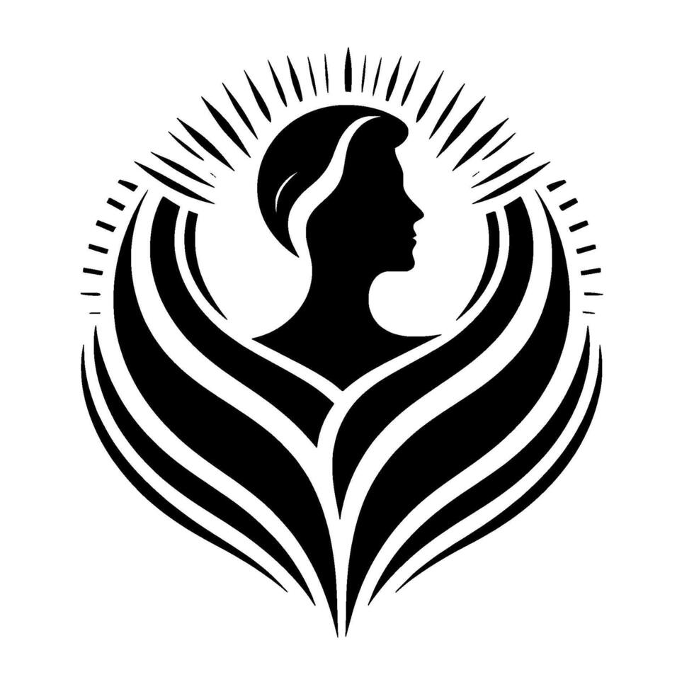 Stylized Silhouette of a Person Surrounded by Radiant, LeafShaped Elements, Symbolic of Growth and Beauty. vector