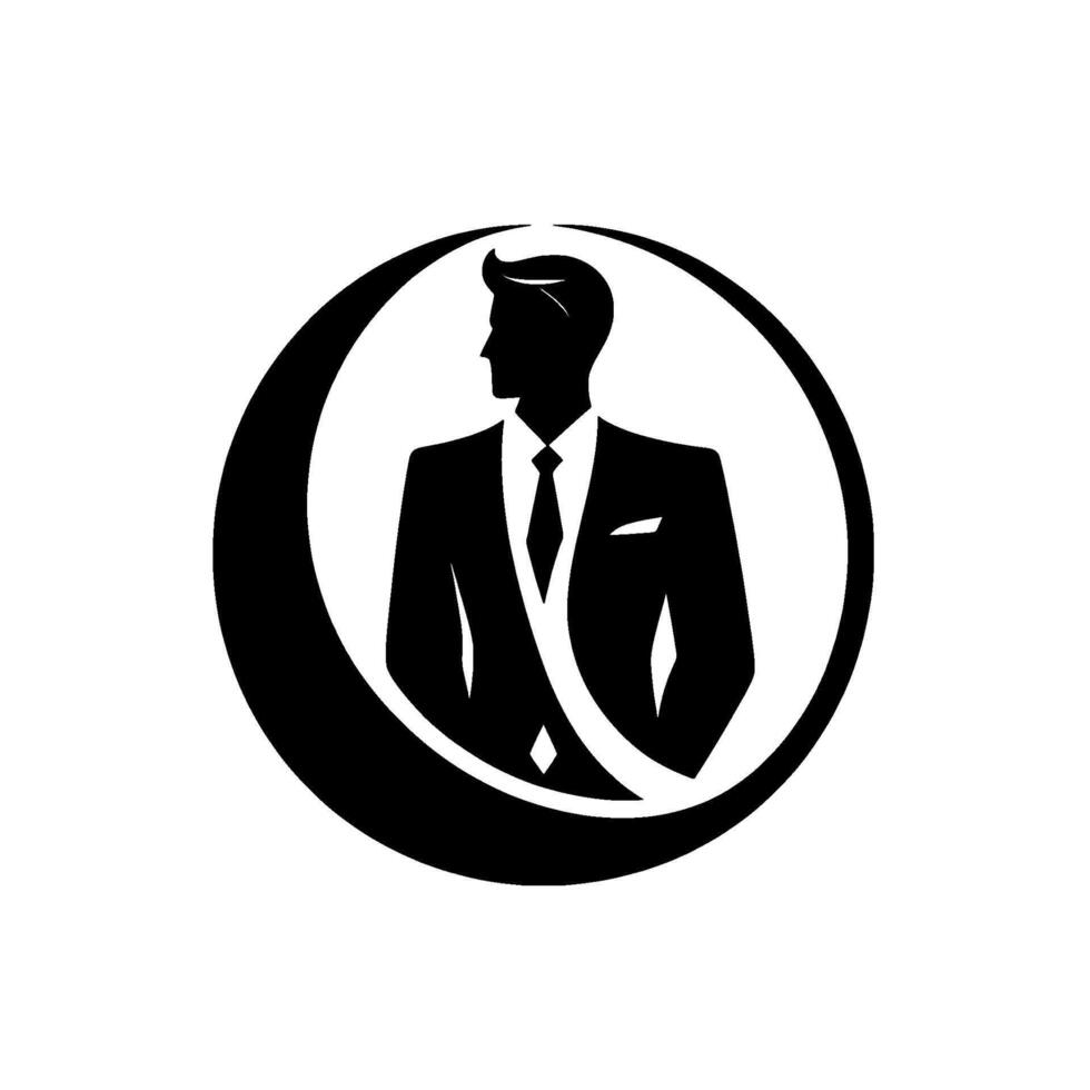 Silhouette of an Elegant Man in a Suit, Posed in an Oval Frame, Symbolizing Authority Sophistication. vector