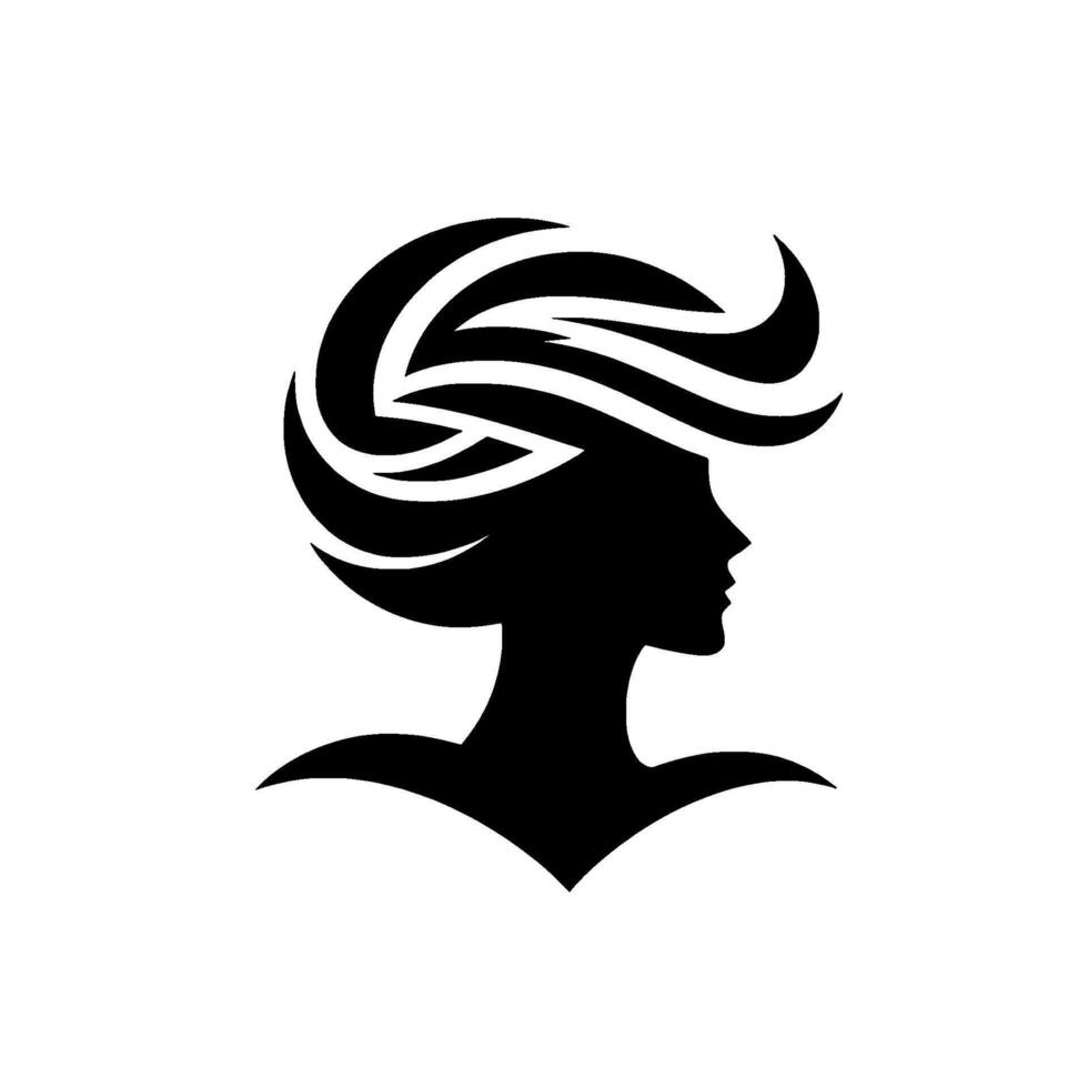 Elegant Silhouette A Womans Profile Featuring Stylized Hair Against a Clean White Background, Showcasing Grace and Artistic . vector
