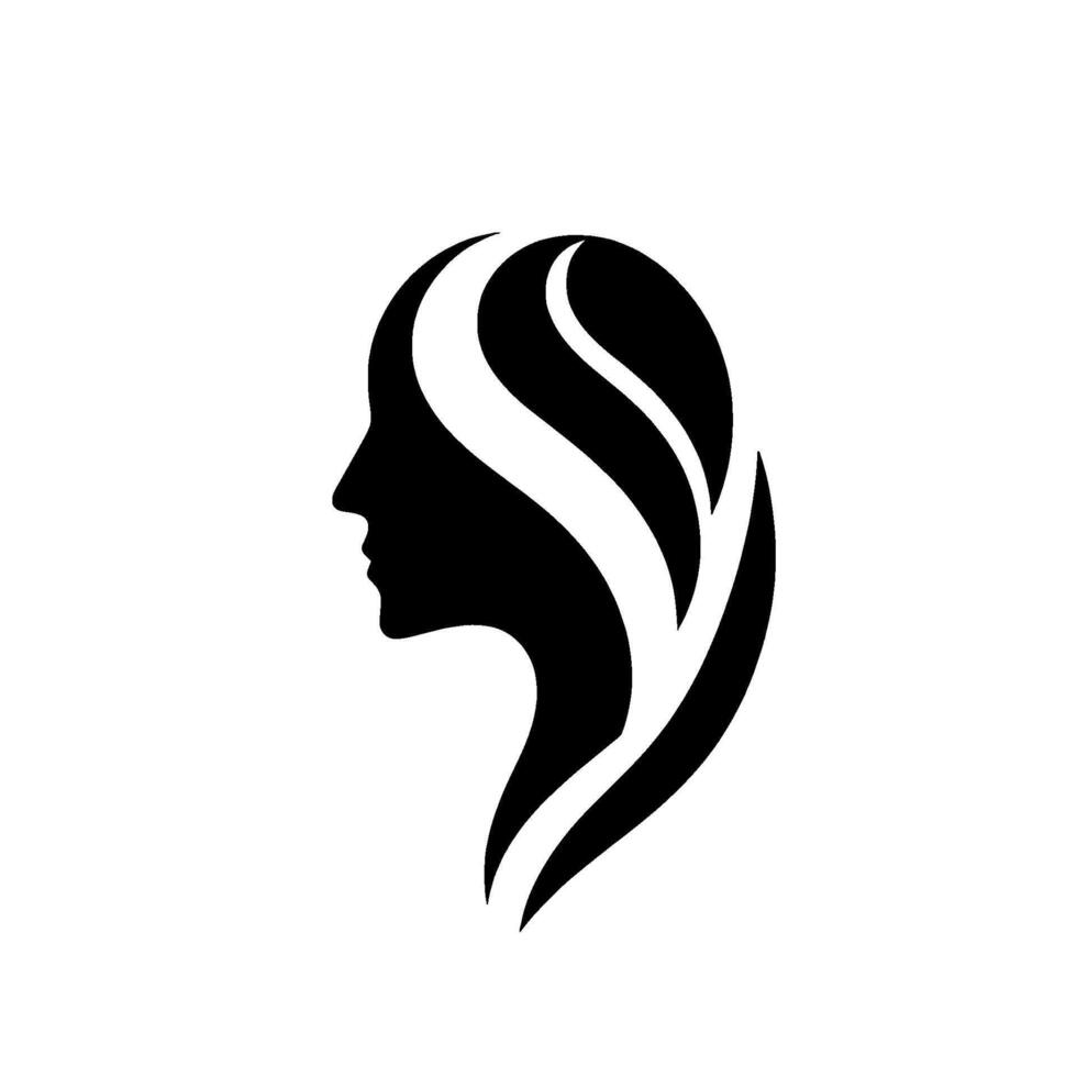 Minimalist Silhouette of a Womans Profile with Flowing Hair, Black and White , Modern Femininity vector