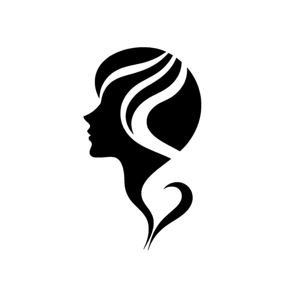Elegant Black Silhouette of a Womans Profile with Artistic Hair and a HeartShaped Strand, on a White Background. vector