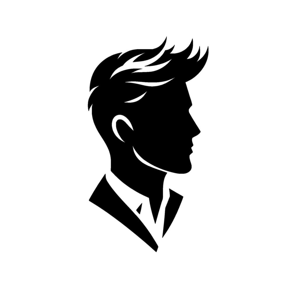 Silhouette of a Modern Man in Profile, Featuring Spiky Hairstyle and Suit Collar, in Black and White. vector